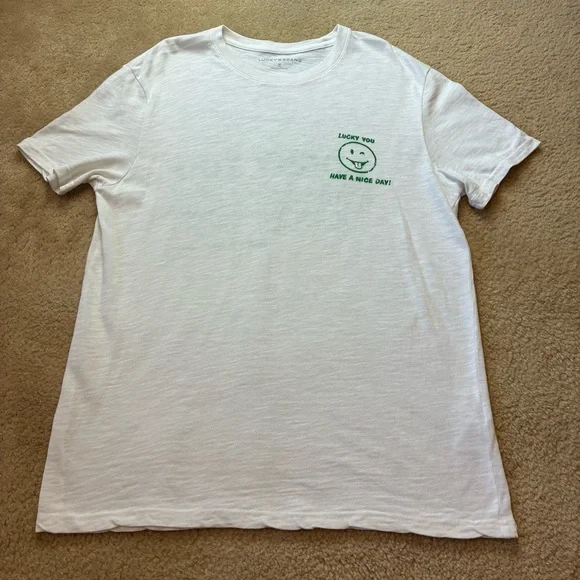 Lucky Brand White Tee with Green 'Lucky You' Chest Graphic - Picture 3 of 16